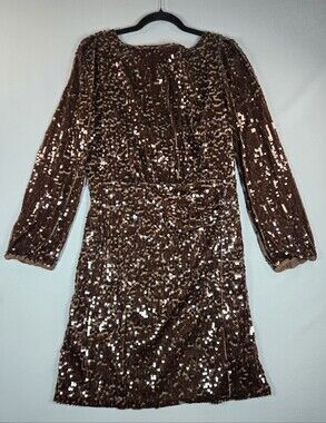 LOFT Chocolate Brown Sequin Cutout Open Back Mini Cocktail Dress NWT Size 8